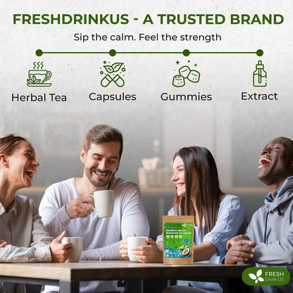 FreshDrinkUS, Memory Brain Booster Tea Bags | 75 Count | Ginkgo Biloba, Gotu Kola, Lion’s Mane Mushroom, MCT Coconut Oil | Herbal Blend | Naturally Flavorful, No Additives, Caffeine-Free