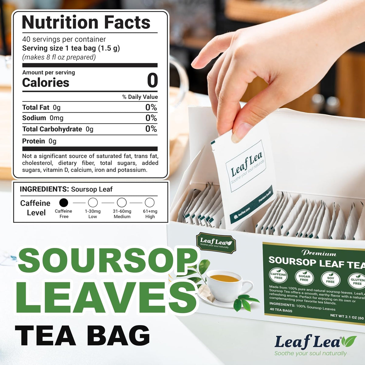 LeafLea 120 Soursop Tea Bags, from 100% Natural Soursop Graviola Leaves