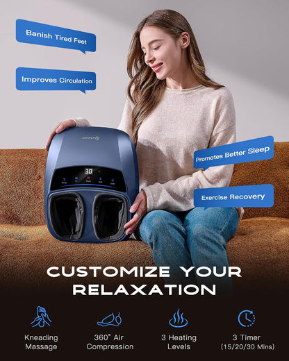 KINGJOY Foot Massager with Heat for Neuropathy, [2026 Upgraded], Deep Kneading Shiatsu Foot Massager for Plantar Fasciitis, Fits Up to Men Size 14, Ideal for Seniors and Family Daily Care