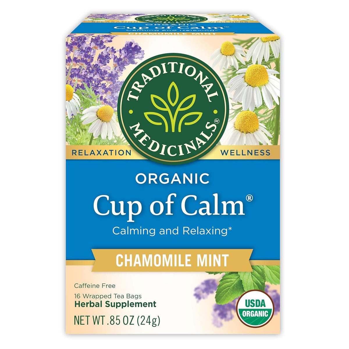 Traditional Medicinals Organic Cup of Calm Chamomile Mint, 16 Tea Bags