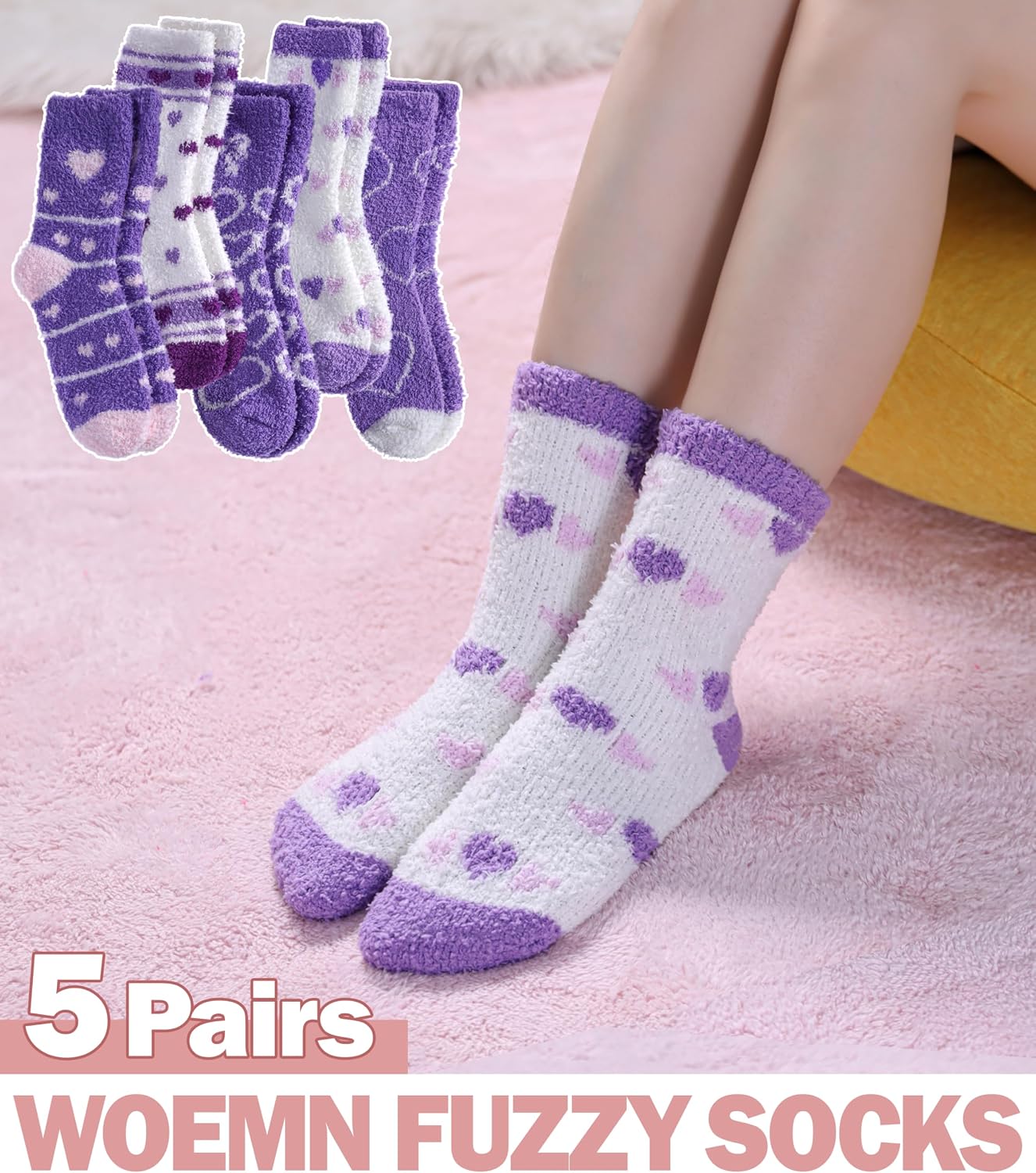 SDBING Fuzzy Socks for Women Soft Fluffy Home Sleeping Socks Cozy Warm Slipper Socks 6 or 5 Pairs