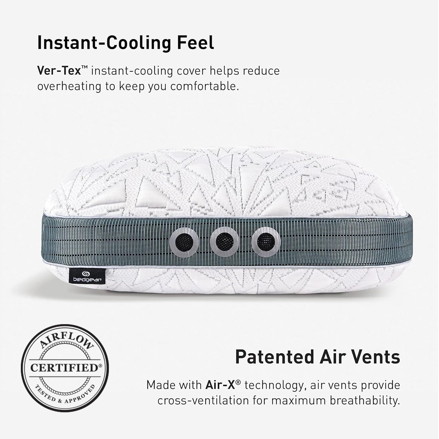 Bedgear Storm Performance Pillow, 1.0 Cooling Pillow for Side Sleepers, Medium Firm Support, Ver-Tex Cooling Cover, Air-X Mesh, Washable