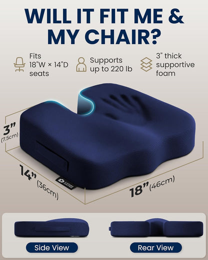 5 STARS UNITED Seat Cushion - Memory Foam Chair Cushion for Tailbone Pain Relief - Ergonomic Support for Coccyx, Sciatica & Butt - Office, Desk & Gaming Chair, Car Seat, Wheelchair, Black Suede