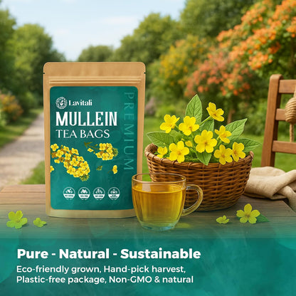 Lavitali, Mullein Leaves Tea | 60 tea bags, 100% Pure Herbal Tea | Caffeine-Free, No Sugar, Eco-Friendly Filter Bags | Daily Natural Botanical, Hot or Iced Herbal Infusion