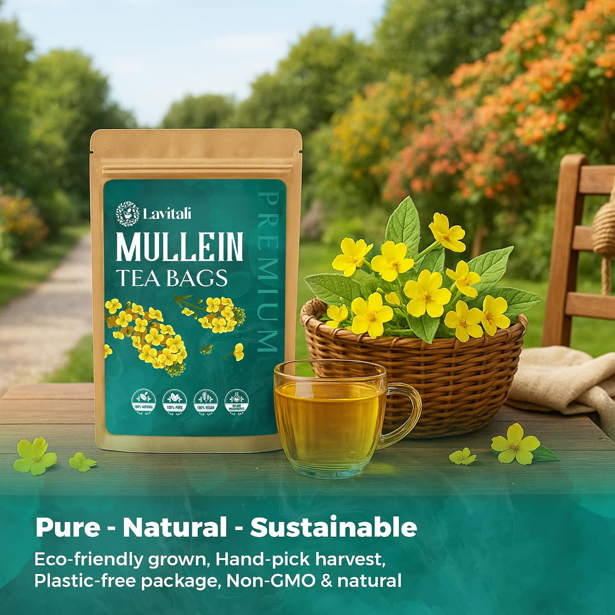 Lavitali, Mullein Leaves Tea | 120 tea bags, 100% Pure Herbal Tea | Caffeine-Free, No Sugar, Eco-Friendly Filter Bags | Daily Natural Botanical, Hot or Iced Herbal Infusion