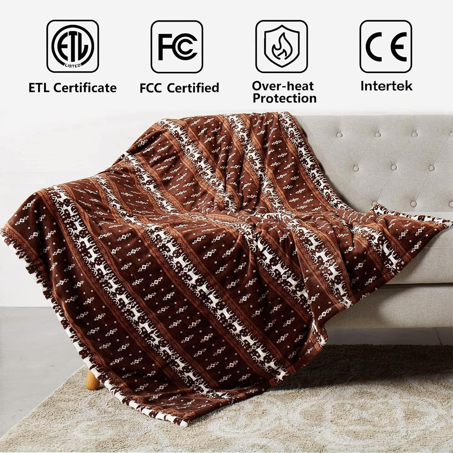 Tefici Electric Heated Blanket Throw, Super Cozy Soft 2-Layer Flannel 50" x 60" Heated Throw with 3 Heating Levels & 4 Hours Auto Off, Machine Washable, ETL&FCC Certified, Home Office Use, Red