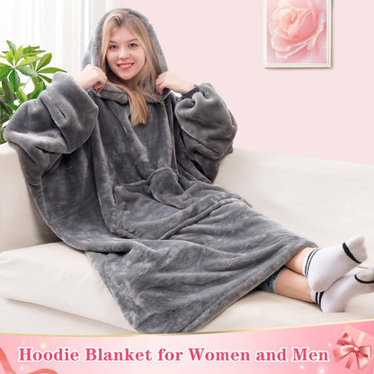 Waitu Wearable Blanket Sweatshirt Gifts for Women and Men, Warm and Cozy Giant Blanket Hoodie, Thick Flannel Blanket with Sleeves and Giant Pocket - Dark Gray