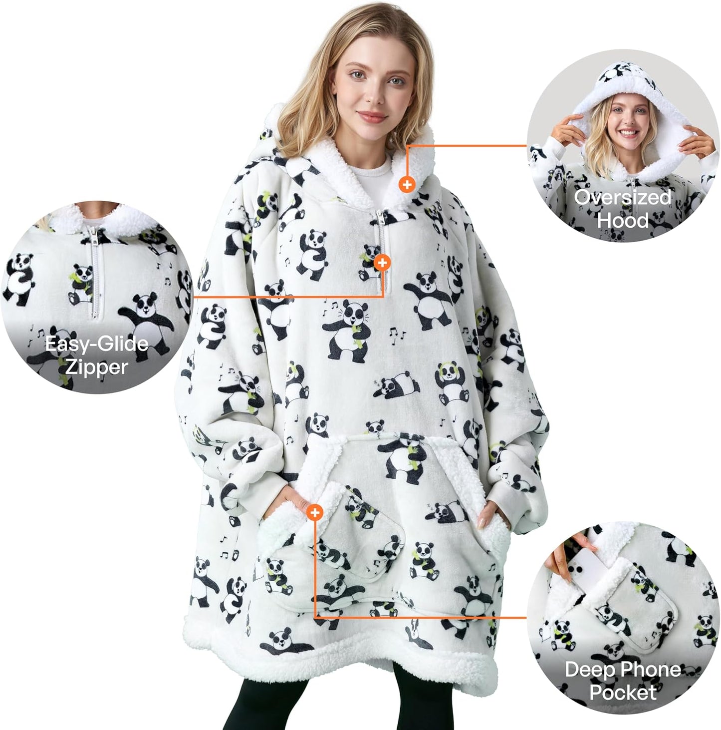Giggling Getup Wearable Blanket Hoodie for Adults Gifts for Teen Girls Sister Women Sherpa Fleece Printed Hooded Blanket Sweatshirt Warm Cozy with Pocket & Sleeves Beige Cat