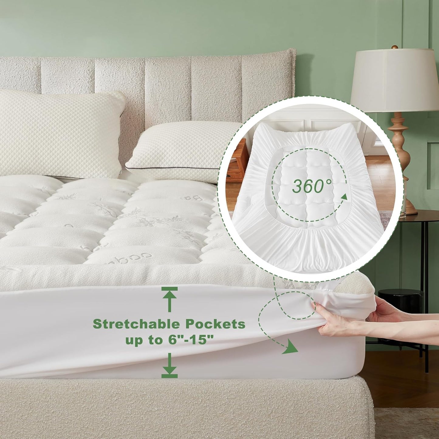 BEDLORE King Mattress Topper Viscose Derived from Bamboo, Thick Pillow Top Mattress Pad with Stretchable Pockets for 6"-18" Mattress, Soft Breathable Mattress Topper for Back Pain Relief(Dark Gray)