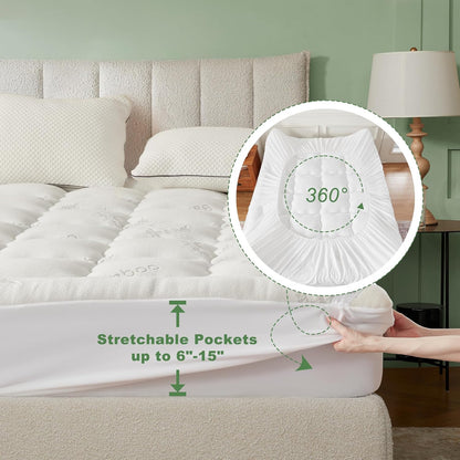 BEDLORE King Mattress Topper Viscose Derived from Bamboo, Thick Pillow Top Mattress Pad with Stretchable Pockets for 6"-18" Mattress, Soft Breathable Mattress Topper for Back Pain Relief(Dark Gray)