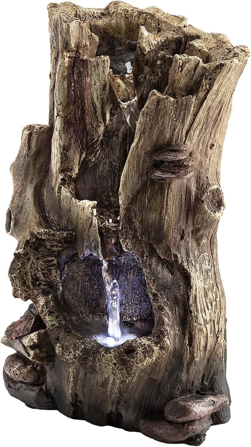 Alpine Corporatio 14" Tall Stoned Jar Cascading Water Fountain with LED Lights, Elegant Tabletop Water Feature for Home, Office, Living Room, and Bedroom Decor, Gray