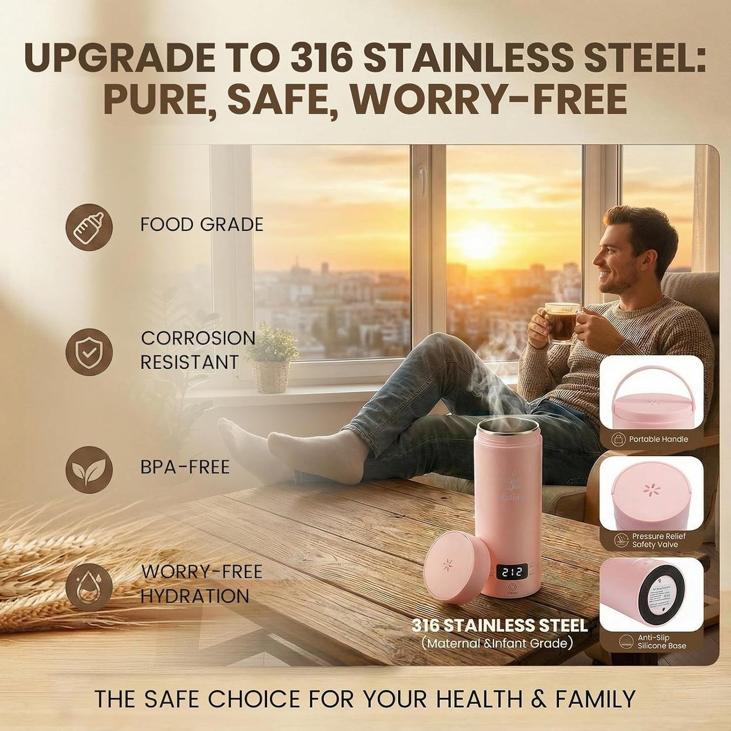 Portable Electric Kettle For Travel, 120V, 450ml, 4 Temperature Control