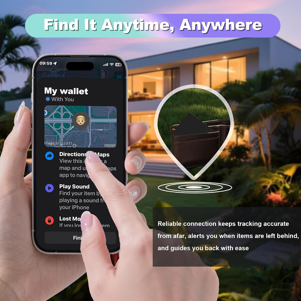 Wallet Tracker Card, Slim Rechargeable Bluetooth Item Locator, Smart Finder Compatible with Apple Find My for Wallet, Luggage, Passport, IP68 Waterproof (iOS Only) (Carbon Fiber Black)