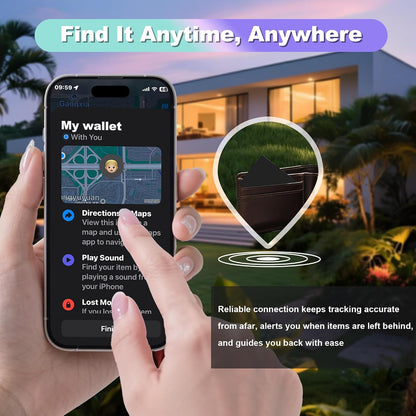 Wallet Tracker Card, Slim Rechargeable Bluetooth Item Locator, Smart Finder Compatible with Apple Find My for Wallet, Luggage, Passport, IP68 Waterproof (iOS Only) (Carbon Fiber Black)
