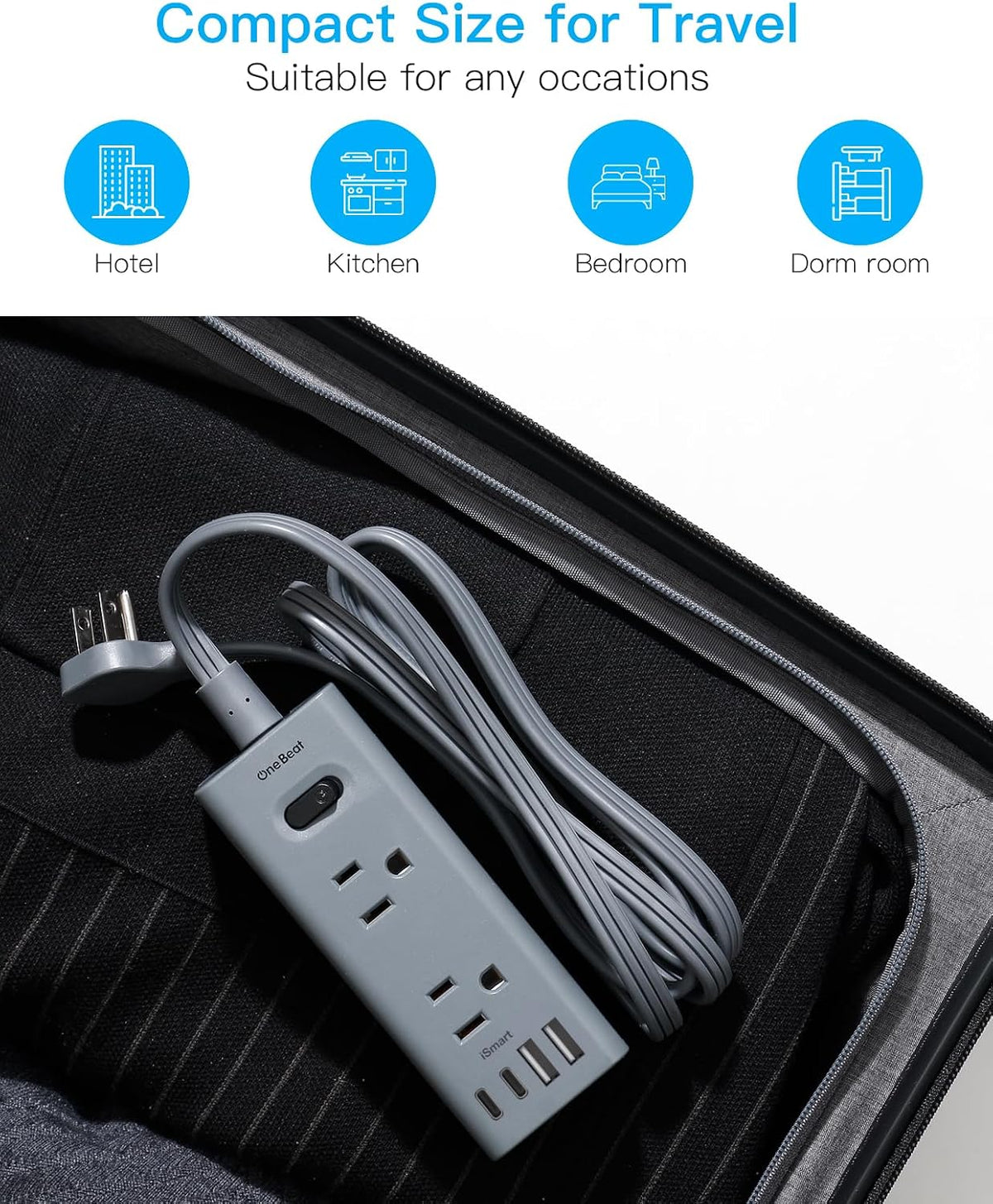 One Beat 10Ft Extension Cord with Multiple Outlets,Flat Plug Power Strip