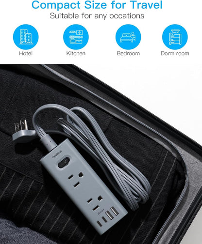 One Beat 10Ft Extension Cord with Multiple Outlets,Flat Plug Power Strip