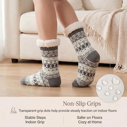 Cozylook Fuzzy Slipper Socks for Women with Grips Warm Cozy Soft Non-Slip Winter Socks Cozy Gift Idea