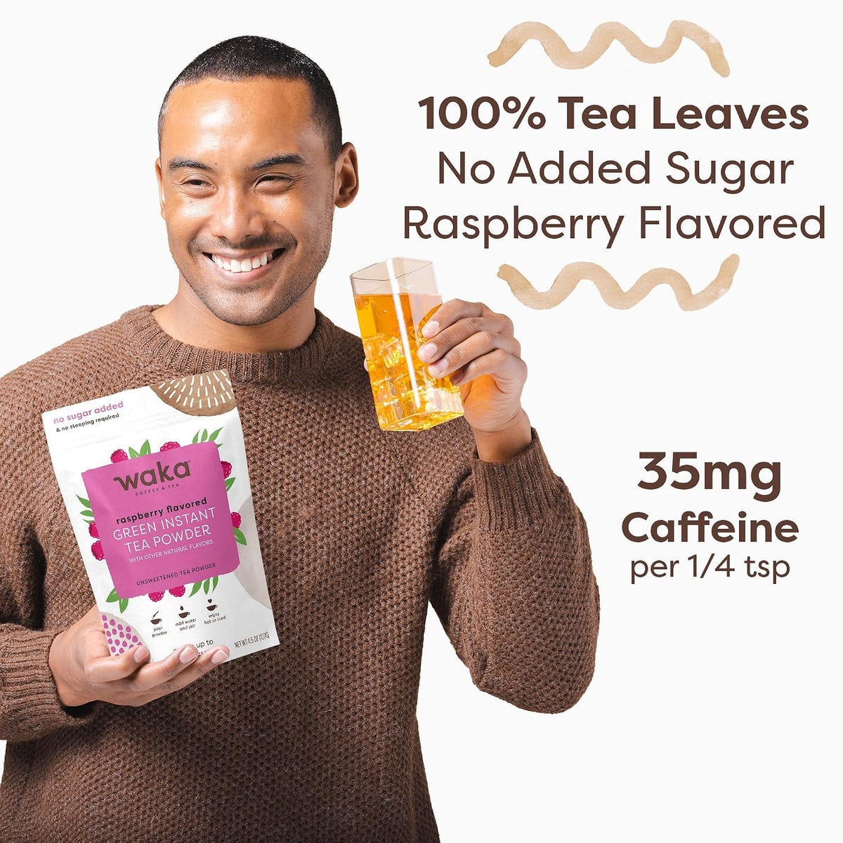 Waka Raspberry Green Tea Powder, Unsweetened Instant Tea, 4.5 oz
