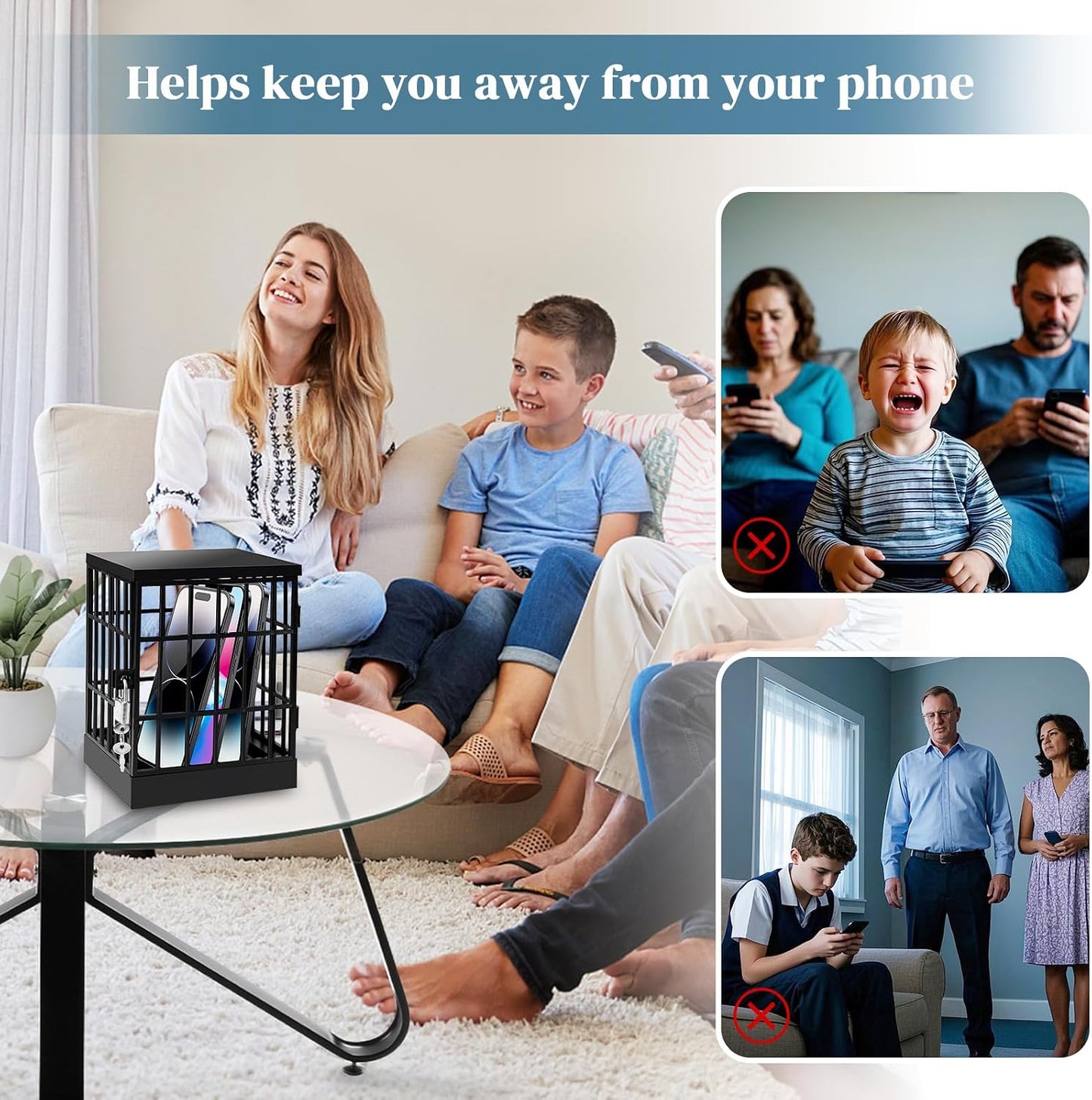 Gemaxvoled Cell Phone Jail-Phone Cage with Lock and Key, Phone Lock Box, Cell Phone Locker for Classroom/Family