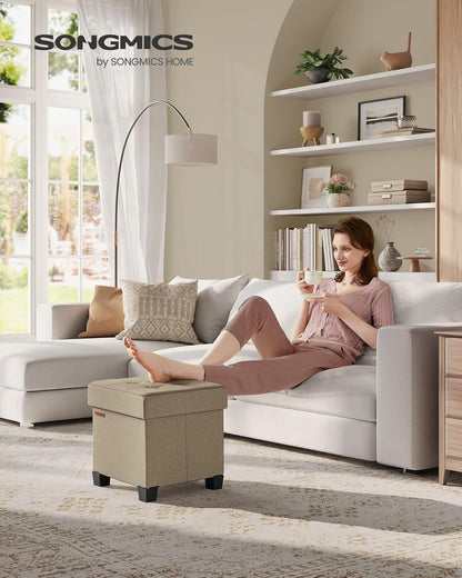 SONGMICS Storage Ottoman, Small Ottoman Foot Rest with Legs, 12.6 x 15.7 x 13.2 Inches Foot Stool, Load up to 660 lb, for Living Room, Bedroom, Dorm, Slate Gray ULSF012G01