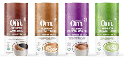 OM MUSHROOM SUPERFOOD Matcha Latte Blend – Green Tea Mushroom Powder with Lion’s Mane, Reishi, Chaga & Turkey Tail – Focus, Calm & Stress Support – 8.47 oz Canister (30 Servings)