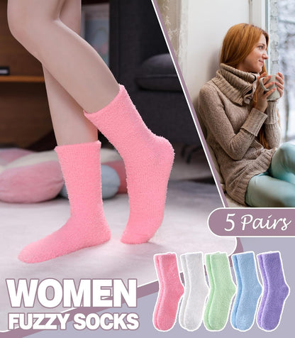 LANLEO 5/6 Pairs Womens Super Soft Fuzzy Plush Warm Winter Home Sleeping Slipper Socks
