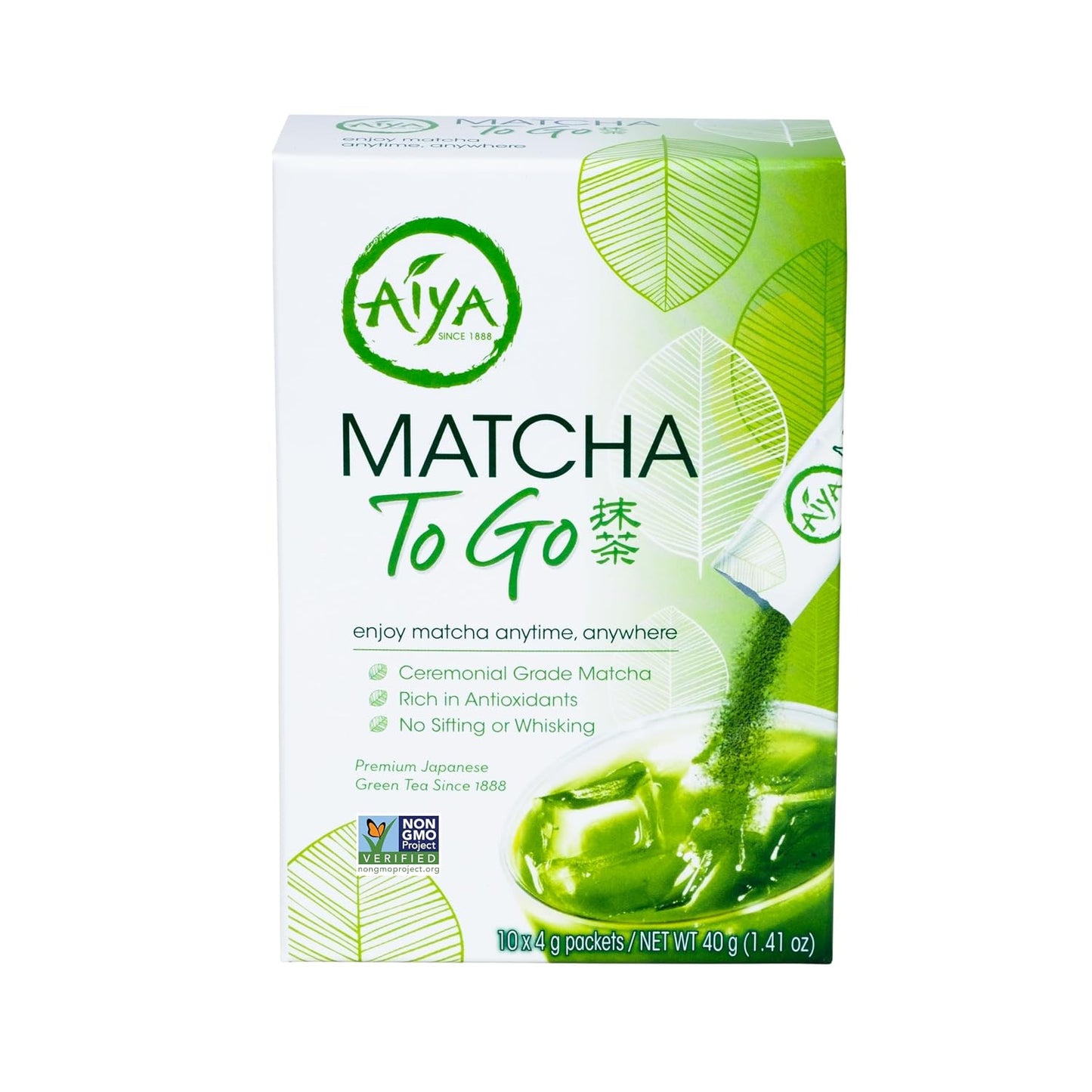 Aiya Japanese Sweetened Matcha Powder to Go Sticks - Ceremonial Grade, Vegan-Friendly, Gluten-Free - 8 Individually Packed Single-Serving Sticks for Freshness and Convenience