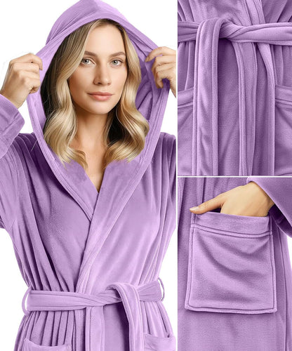 Premium Ultra Soft Robes for Women with Hood Plush Fleece Long Bathrobe