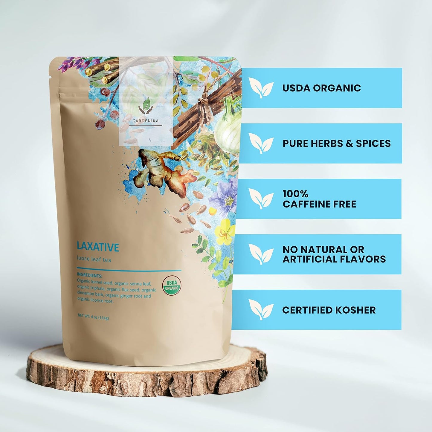 Gardenika Organic Loose Leaf Tea Sampler – 8 Pack, 1 LB – Herbal and Naturally Caffeine-Free Set - Ayurvedic Assortment Blend