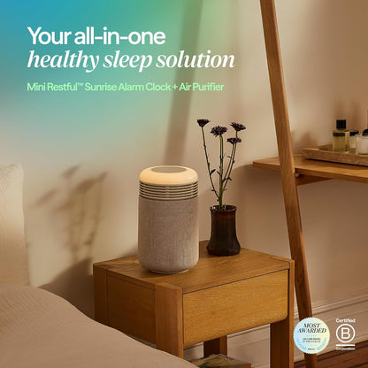 BLUEAIR Air Purifier & Sunrise Alarm Clock for Bedroom, Nursery – HEPASilent™, Wake-Up Light, White Noise & Soothing Sounds for Natural Sleep, USB-C, Mini Restful