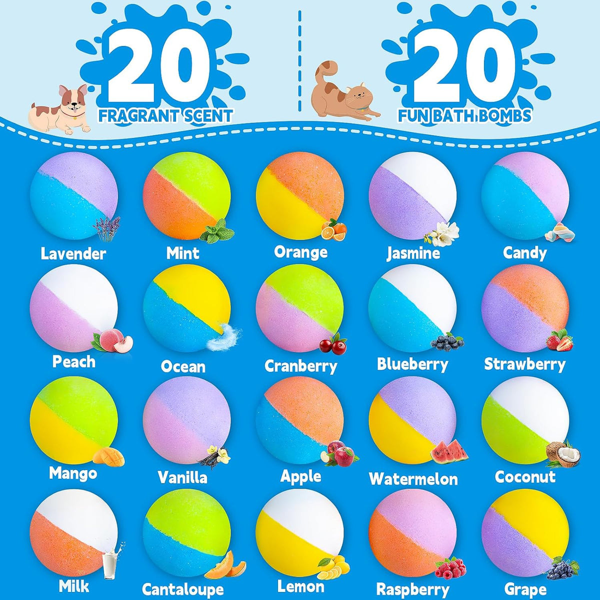 20 Pack Bath Bombs for Kids with Surprise Inside Bubble Bath Toys Organic Natural Bath Bombs Set Easter Basket Stuffers Birthday Christmas Gift for Kids 3 4 5 6 7 8 Years Old Boys Toddlers Girls