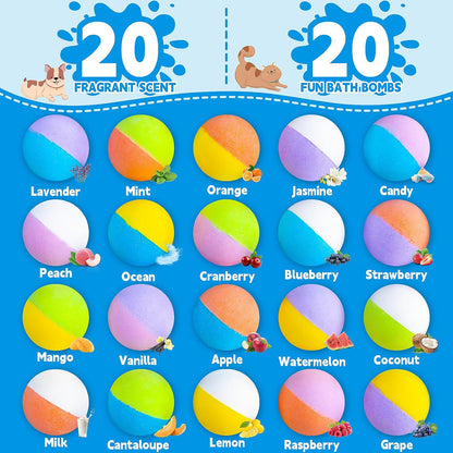 20 Pack Bath Bombs for Kids with Surprise Inside Bubble Bath Toys Organic Natural Bath Bombs Set Easter Basket Stuffers Birthday Christmas Gift for Kids 3 4 5 6 7 8 Years Old Boys Toddlers Girls