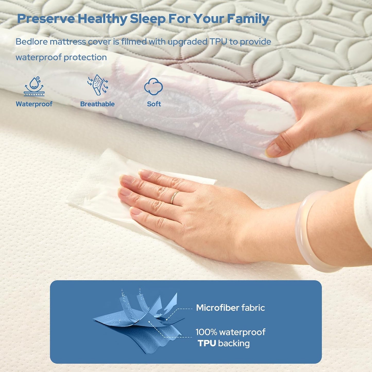 BEDLORE Waterproof Mattress Protector, King Size Mattress Pad with Deep Pocket 6"-18" Depth, Soft Noiseless Dirt-Proof Bed Mattress Cover Washable for Home, Bedroom, Hotel (Gray)