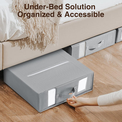 DIMJ Bed Sheet Organizers and Storage - Foldable Sheet Holder, Linen Closet Organizer Box for Sheets Set, Bedding, Blankets, Towel (King & Queen Size), Grey