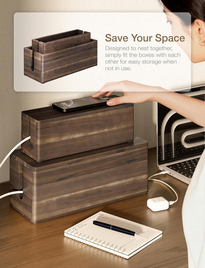 TIDITA 16" L Wooden Large Cable Management Box Round Edge (Walnut Color)