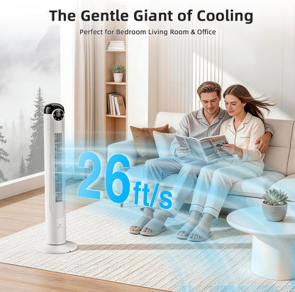 Antarctic Star T36 Tower Fan-36 Inch, Bladeless Oscillating Fan with Remote, 6 Speeds & 4 Modes, LED Display, 9H Timer, Quiet Floor Standing Fan for Bedroom Living Room Office, Pink