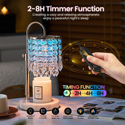 Candle Warmer Lamp with Timer Dimmer and 3 Bulbs, Lamp Candle Warmer with Marble Base,Wax Melt Warmer for Jar Candles, Birthday Gifts for Women Mom, House Warming Gifts New Home Decor (RGB-Black)