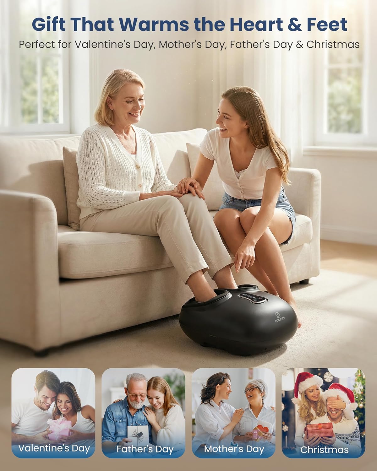 COMFIER [2026 Gift for Men,Women,Shiatsu Foot Massager with Fast Heat,Kneading Rolling Compression,Extra Vibration, FSA Eligible HSA Store, Plantar Fasciitis,Neuropathy Pain, Bigger Size 13IN