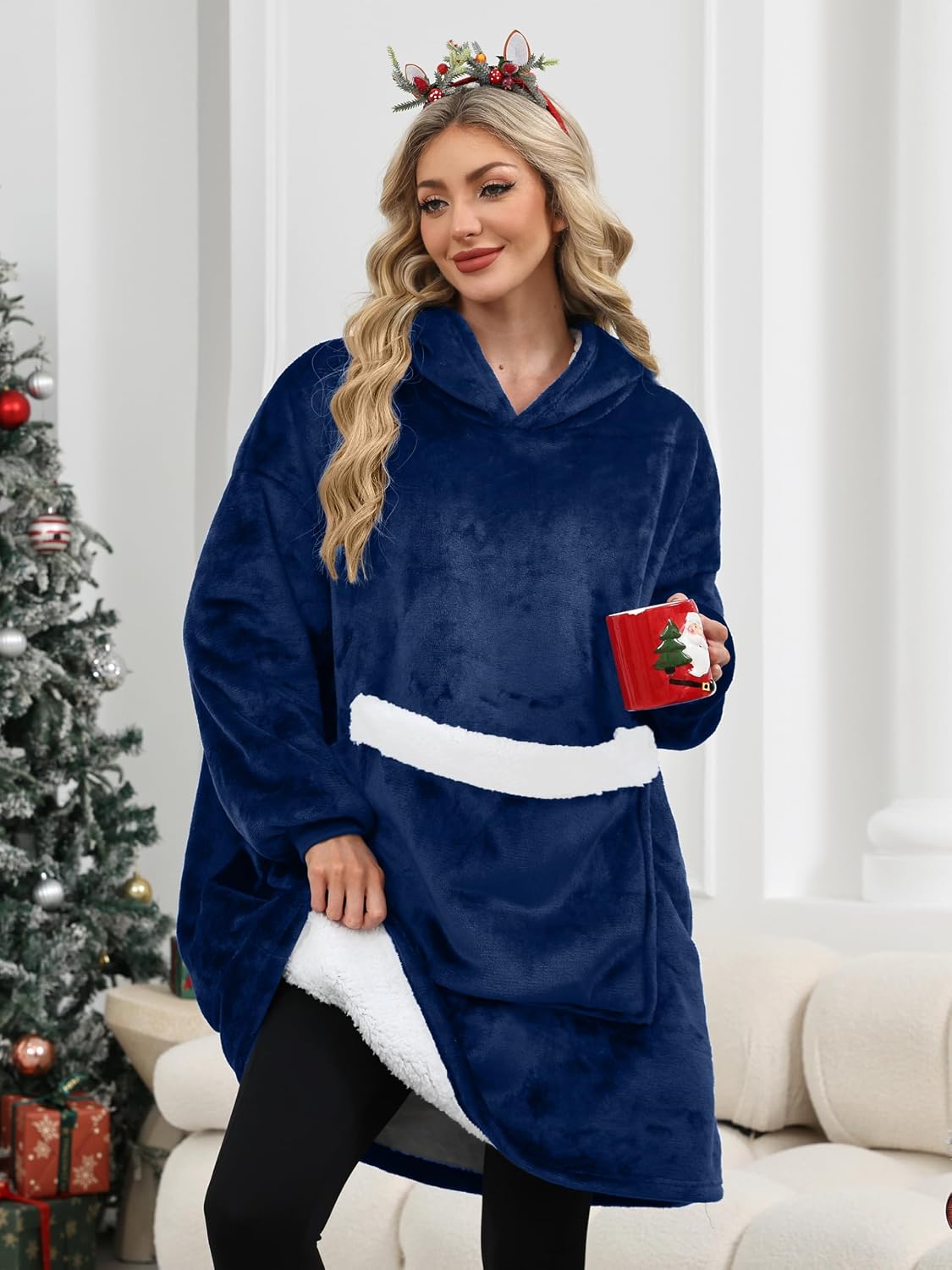Wearable Blanket Hoodie Gifts for Women Men, Oversized Blanket Sweatshirt Cozy Fleece Blanket with Dog Giant Pocket