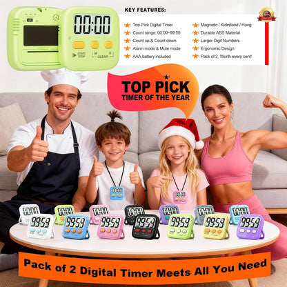Antonki 2 Pack Digital Timer for Kids Classroom Kitchen Timers for Cooking