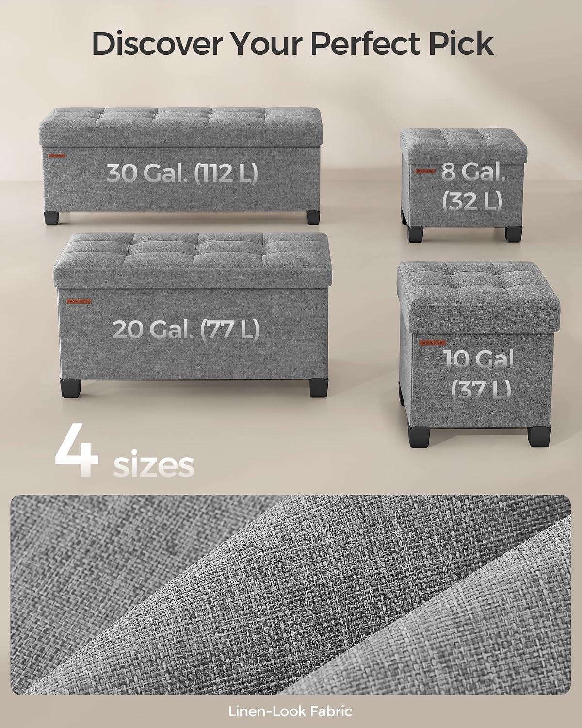 SONGMICS Storage Ottoman, Small Ottoman Foot Rest with Legs, 12.6 x 15.7 x 13.2 Inches Foot Stool, Load up to 660 lb, for Living Room, Bedroom, Dorm, Slate Gray ULSF012G01