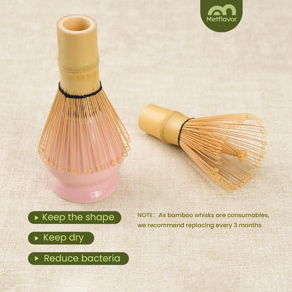 7Pcs Matcha Whisk Set, Matcha Set Whisk and Bowl,Bamboo Scoop, Scoop Rest, Sifter and Tea Towel, Matcha Kit W/Carved Cherry Blossm Pattern for Matcha Lovers (Sakura Pink)