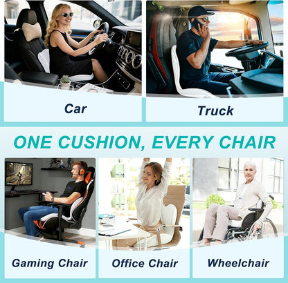 Seat Cushion for Office Chair and Car, Lumbar Support Pillow for Office Chair, Memory Foam Ergonomic Seat Cushion for Long Sitting, Back & Tailbone Pain, Sciatica - Dark Gray & Light Gray