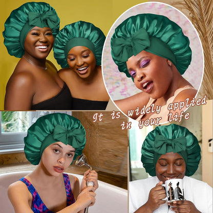 Satin Bonnet for Sleeping Cap Double Layer Hair Bonnet with Elastic Tie Band for Curly Hair Night Cap (Bean Paste + Pink)