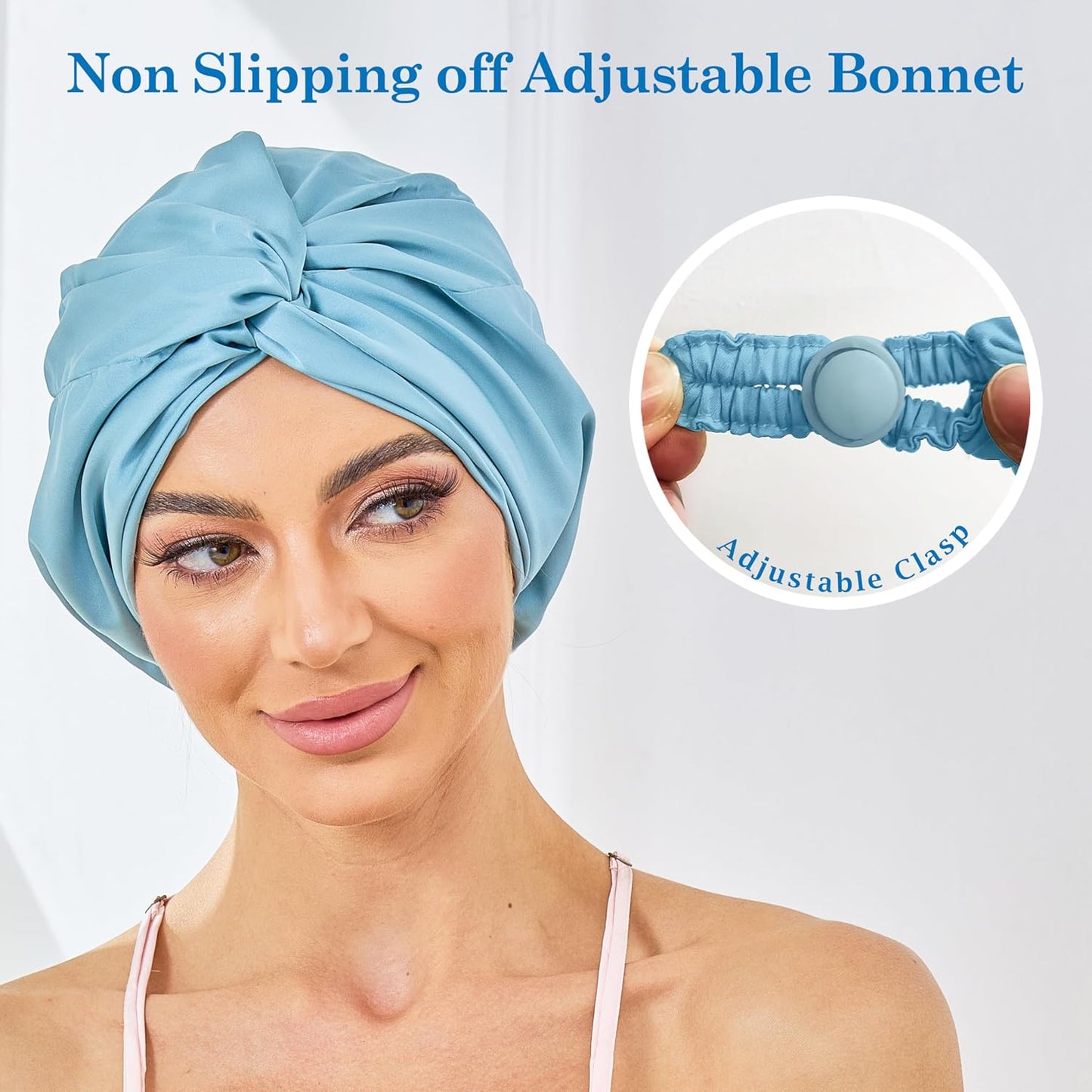Adjustable Silk Satin Bonnet for Sleeping Hair Wrap, Double Layer Sleep Cap, Night Turban for Large Long Curly Braid Women Men Hair - Matcha Green