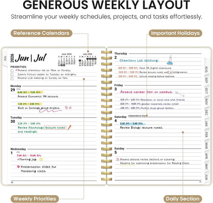 Planner 2026-2027, 8.5" x 11" Weekly and Monthly Academic Year Planner Calendar, July 2026 - June 2027, Hardcover Large School Planning Agenda With Tabs, Perfect for School & Office Supplies, A4, Green