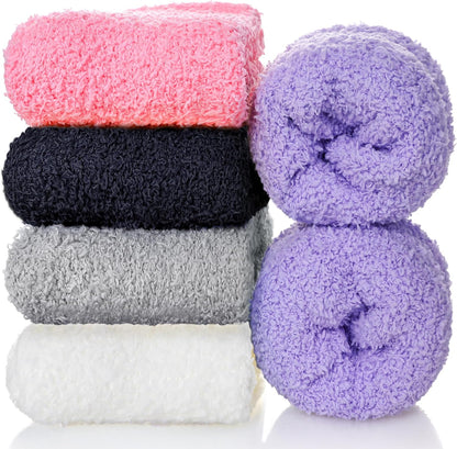 CHOWISH Womens Fuzzy Slipper Socks Super Soft Microfiber Fluffy Cozy Winter Warm Fuzzy Crew Socks