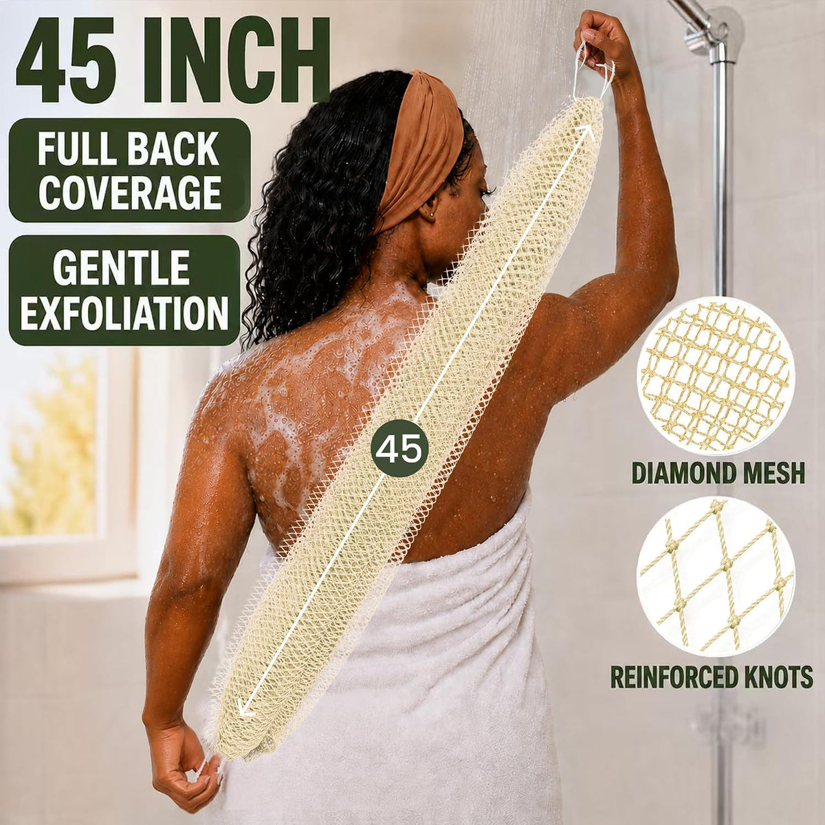 SubSahara African Net Sponge, 2 Pack 45-Inch Exfoliating Bath Scrubber