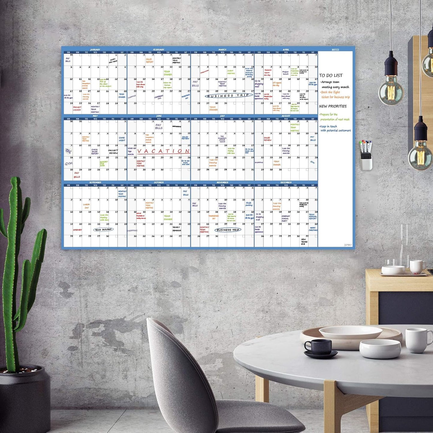 Dry Erase Wall Calendar - 38x26 Inches - Blank Undated Yearly Calendar - Whiteboard Premium Laminated Planner - Reusable Laminated Office Jumbo 12-Month Calendar (Vertical)