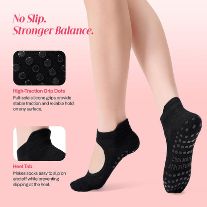 COOLMATE Pilates Socks with Grips for Women, Yoga Socks, Crew Non Slip Women for Barre, Pilates Gifts for Women - Colors A